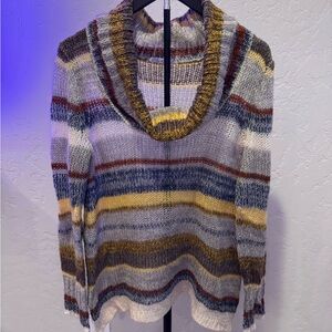 Striped Multicolor Cowl Neck Sweatshirt